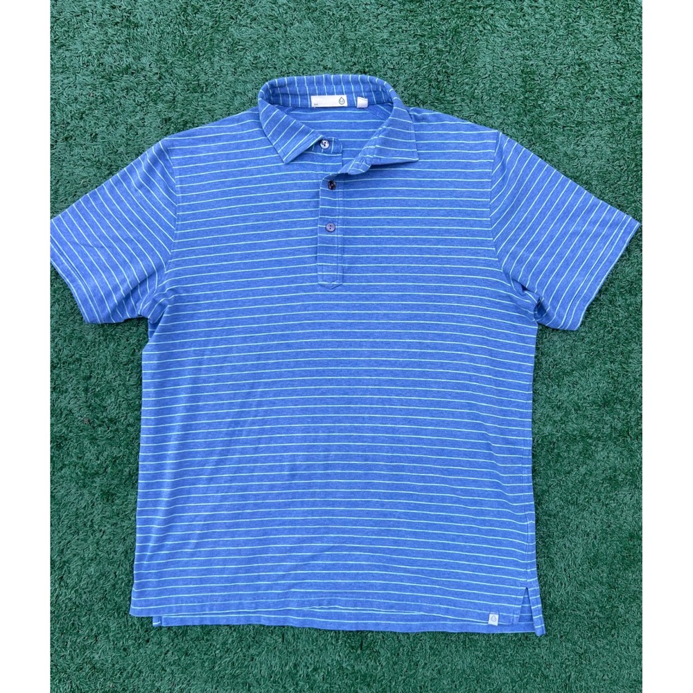 tasc Performance Mens Medium Blue Green Striped Bamboo Organic Cotton Polo Shirt